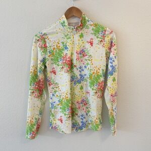 SanSoleil White Floral Quarter Zip Golf Top Womens Small UV‎ 50 Cooling